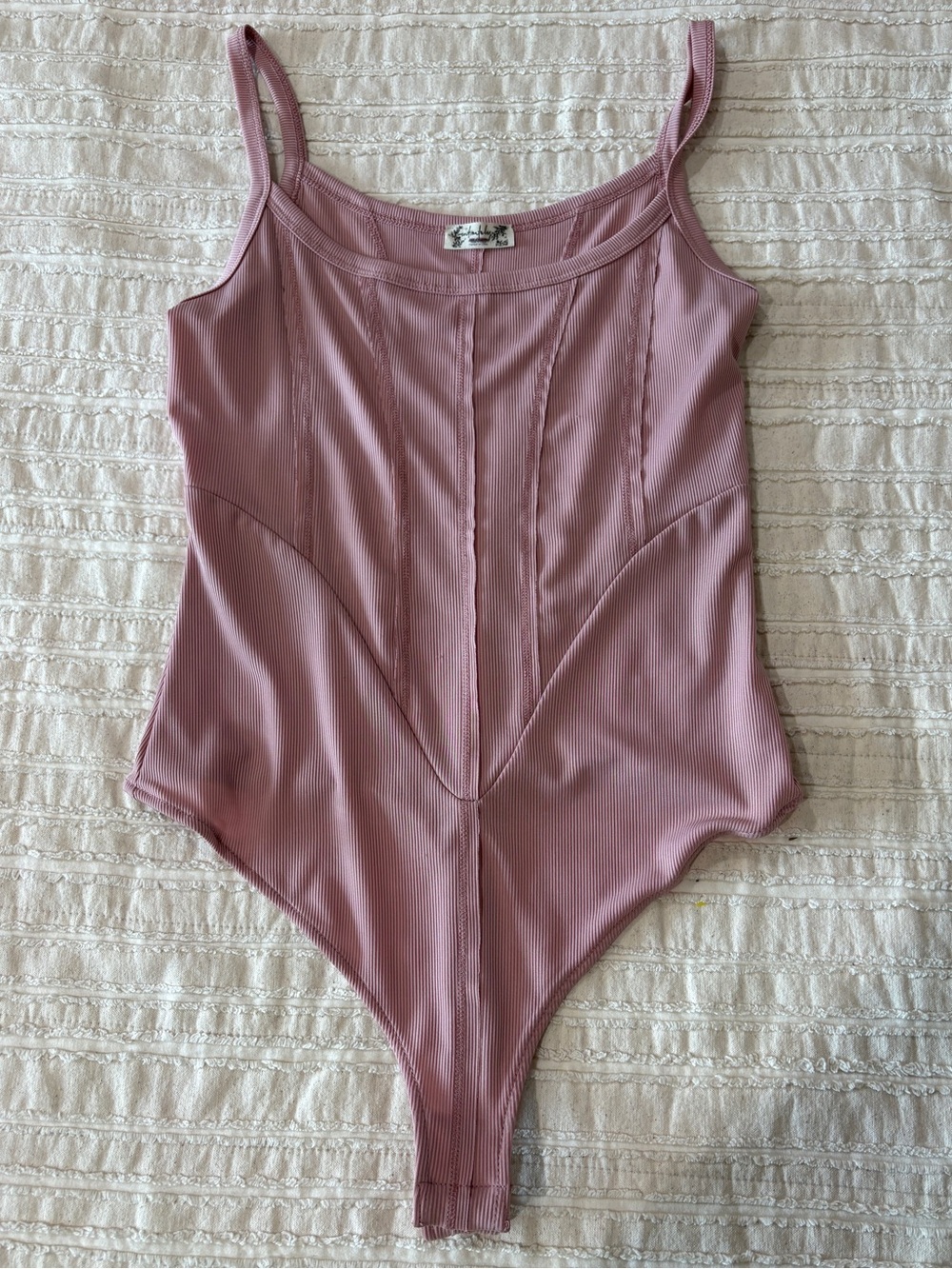 Free People Pink Ribbed One-Piece Bodysuit